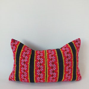 Red black and white Boho Cross-stitch Pillow  Hmong Vintage Fabric  cushion cover  textiles  hemp Throw Sofa floor pillow Decorative Cushion