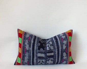 Hmong  Pillow cover Hemp Bolster Batik Fabric Vintage Hemp cushion cover, Handwoven textiles Ethnic Scatter cushions throw pillows