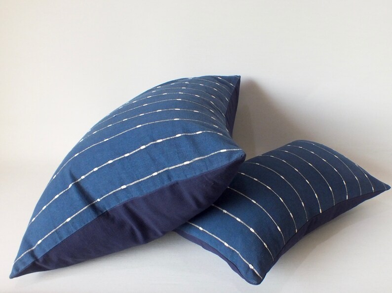 Light Blue White Striped Pillow Sashimi Hand Woven Cushion Etsy