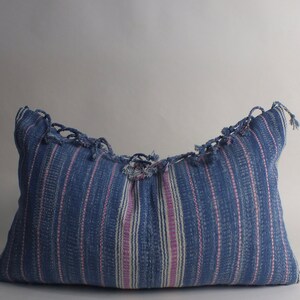 Blue striped Pillow case Hand Woven decorative Accent  bedroom pillows  throw sofa chair cushion Hmong textiles Home decor living room chair