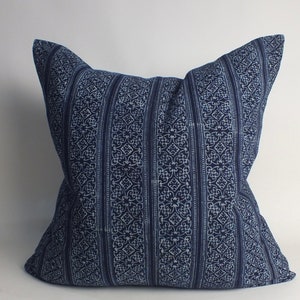 European Square Pillow Shams Hmong Blue batik Pillow Throw Pillow  decorative Handmade ethnic  textile bedroom living room cushions