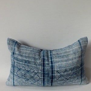 Blue bedroom Sofa Cushion cover Vintage fabric Ethnic Textile Decorative  Cushion Lumbar Throw Accent pillow case Hmong Pillow Boho Fabric