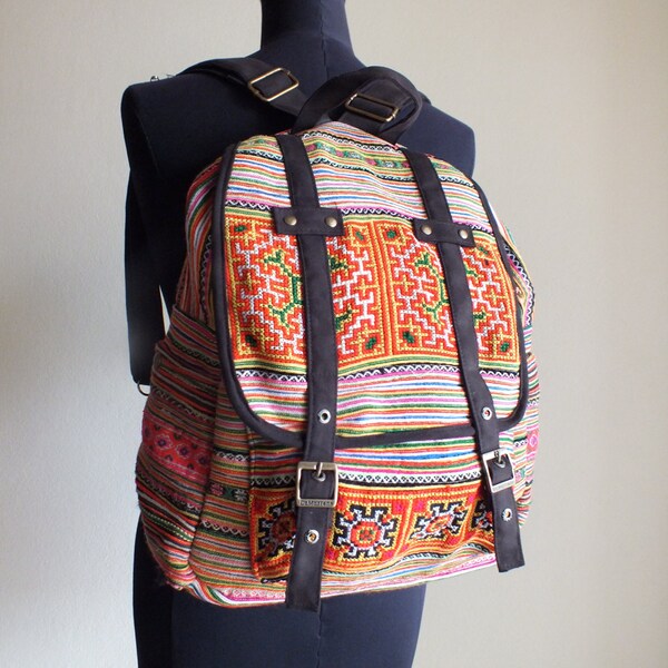 Hmong Ethnic handmade bag vintage fabric-Handbags-Thailand-backpack-rucksack