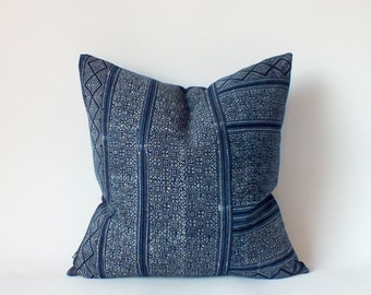 Decorative pillows for the living-room Hand Painted Batik Pillowcase Indigo Mud Cloth, Hmong Fabric Home-decor