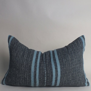 Blue striped Pillow case Hand Woven decorative Accent Frazada bedroom  throw sofa chair cushion Hmong textiles Home decor living room chair