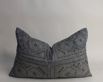 Grey blue Throw Pillows Vintage Indigo batik  cushion cover Ethnic Accent decorative bolster Scatter pillows Home decor Housewarming Gift