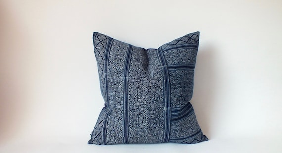 Mud cloth Pillow Cover Authentic Accent Blue Mud cloth Pillow Cover Batik