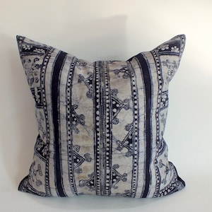 Vintage Blue Batik  Hmong Pillow case Hand printed  Ethnic throw cushion decorative Accent pillow  Boho  Fabric Home decor Housewarming Gift