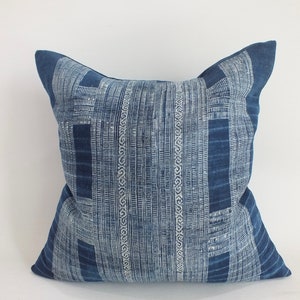 Blauw kussen Hmong Vintage gerecyclede stof kussenhoes Handbedrukte handgeweven hennepbank woonkamer decoratief Accent kussenhoezen