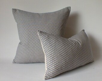 Hmong Textile Pillow Cover, Brown & White Striped Sashiko Cushion