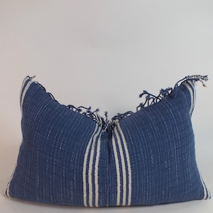 Blue striped Pillow case Hand Woven decorative Accent  bedroom pillows  throw sofa chair cushion Hmong textiles Home decor living room chair