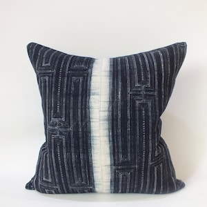 Blue Navy Nautical VINTAGE Hand Woven HEMP HMONG Pillow Ethnic A Piece Of Tribal Textile Batik Hand Print Indigo Mudcloth Pillow Case