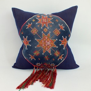 Vintage Hmong Kissenbezug Handgewebter Hanfstoff Navy Blue Indigo Hanf Kissenbezug Dekokissen ethnischer Stoff Kreuzstich