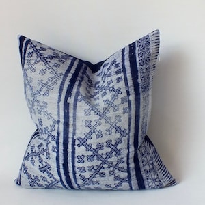 Blue Pillow Hand Woven hemp  Ethnic Tribal Textile indigo navy  batik sofa couch chair living room bedroom pillowslip throw Accent cushions