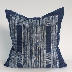 Blue Pillow Hmong Vintage recycled fabric Cushion cover  Handprinted Hand woven Hemp sofa living room decorative Accent throw cushion covers