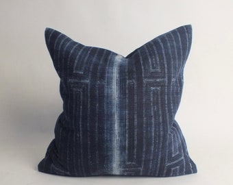 Blue  Sofa Cushion throw -Pillow cover Vintage Hemp  Fabric ethnic Hmong  Accent  Handwoven textiles Indigo decorative  Scatter cushions