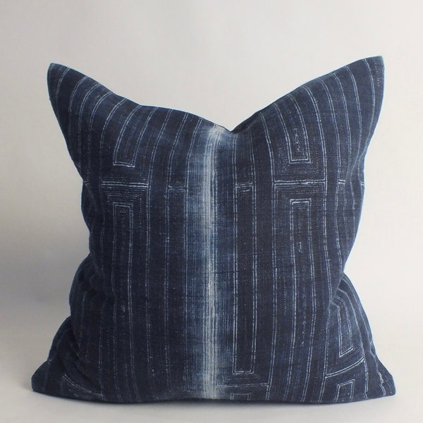Blue  Sofa Cushion throw -Pillow cover Vintage Hemp  Fabric ethnic Hmong  Accent  Handwoven textiles Indigo decorative  Scatter cushions