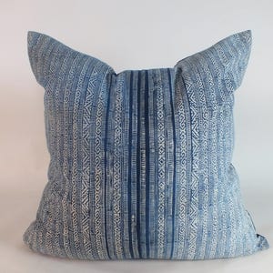 Vervaagd oud blauw gestreepte Hmong-stof Decoratief kussen Batikdeken Bankkussens Woondecoratie Woonkamer