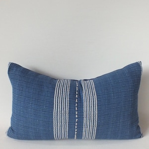 Blue striped Pillow case Hand Woven decorative Accent Frazada bedroom  throw sofa chair cushion Hmong textiles Home decor living room chair