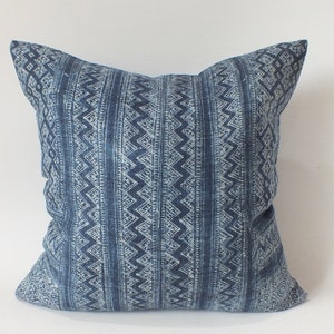 Blue Pillow Hmong Cushion  Handprinted Handwoven Hemp Fabric Cushion sofa chair living room decorative Accent floor throw cushion covers