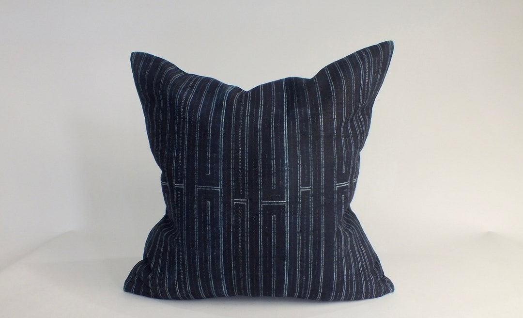Dark Blue Sofa Cushion Cover Indigo Batik Pillow Case Decorative Accent