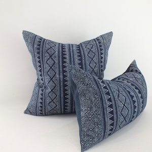 Indigo Block Print Hmong Pillow Cover Hand painted  Batik Pillowcase Cotton Fabric cushion cover Decorative Throw Pillows ethnic Hill tribe