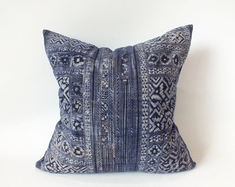 Throw Pillow Indigo Blue Batik Cushion Case decorative  ethnic Hmong textile Sofa Chair cushions Home decor Housewarming gift floor pillow