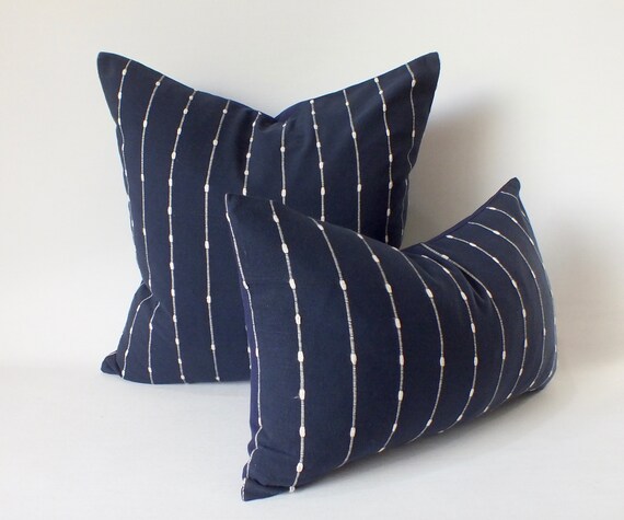 Dark Navy Blue White Striped Pillow Case Sashimi Hand Woven Etsy