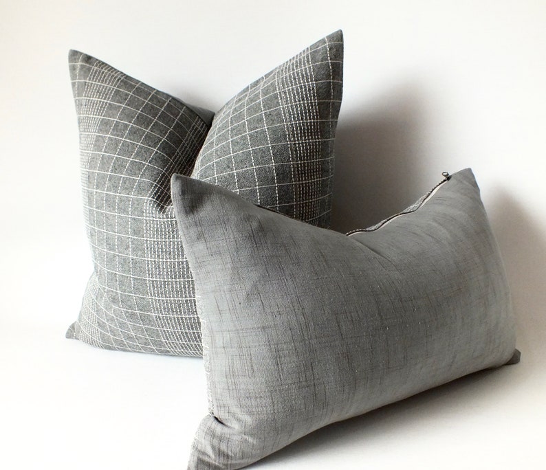 Grey Hand Woven Pillow Cover Handloom Decorative Cotton Fabric Etsy