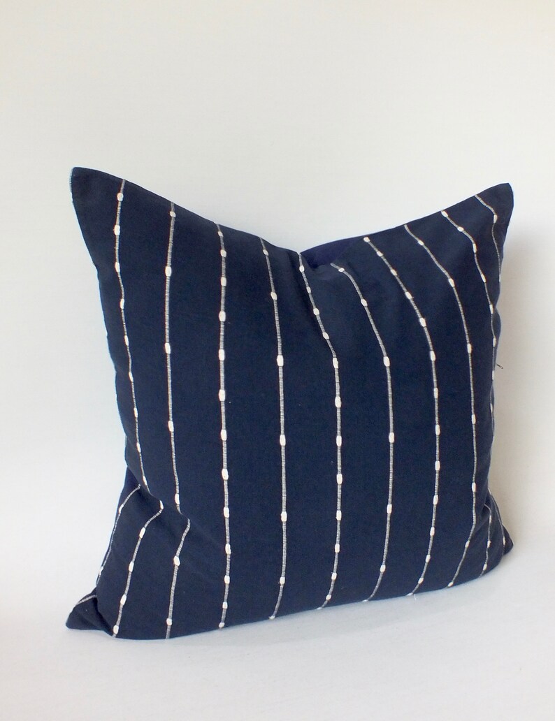 Dark Navy Blue White Striped Pillow case Sashimi Hand Woven Etsy