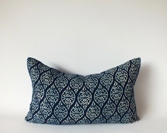 Mud cloth Blue Pillow Cover Authentic Batik Throw Cushion with Zipper for Living Room Sofa Navy Blue  decorative Pillow Cases Hmong Fabric