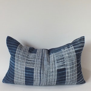 Blue bedroom Sofa Cushion cover Vintage fabric Ethnic Textile Decorative  Cushion Lumbar Throw Accent pillow case Hmong Pillow Boho Fabric