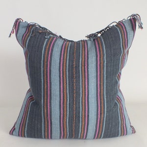 Black and Blue  pillow case Hand woven  Ethnic Accent throw pillow cover Karen hill tribe Sofa cushion pastel Colour decorative  textile