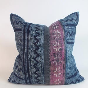 Blue Sofa cushion cover Indigo Batik  Hemp pillow case decorative accent living sofa cushion home decor Bedroom pillows Lounge pillows