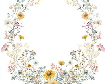 20 Wildblumen Schmetterling Rahmen Clipart, Aquarell Wildblumen Rahmen Clipart, Wildblumen JPGs, Aquarell Kranz, Papierdruck, Junk Journal