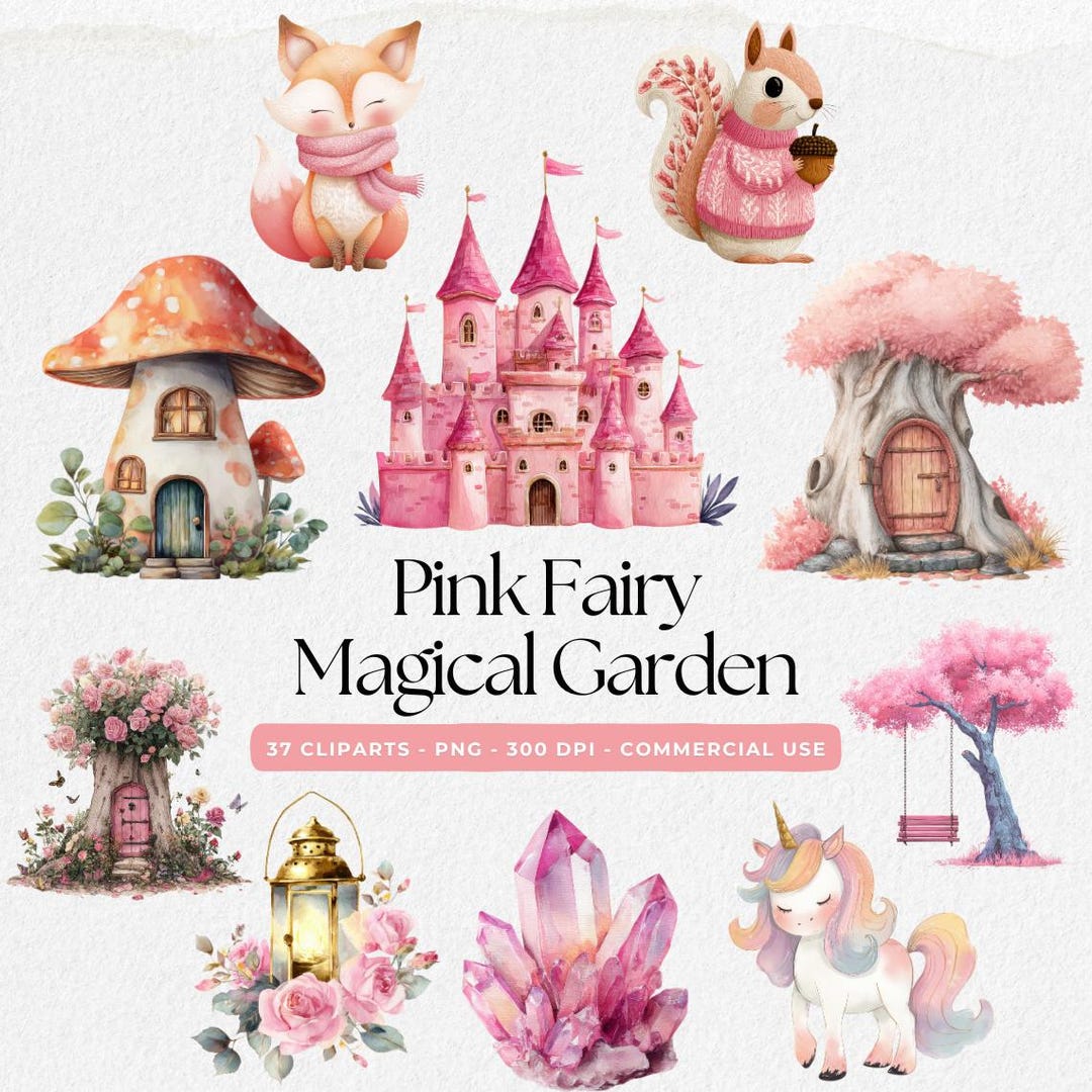 Fairy Garden Clipart Bundle, Watercolor Magical Garden Clipart, Cute ...