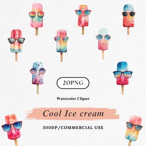 Ice Cream Clipart Bundle, Watercolor Ice Cream, Cute Ice Cream PNG, Summer Treats Clipart, Commercial Use