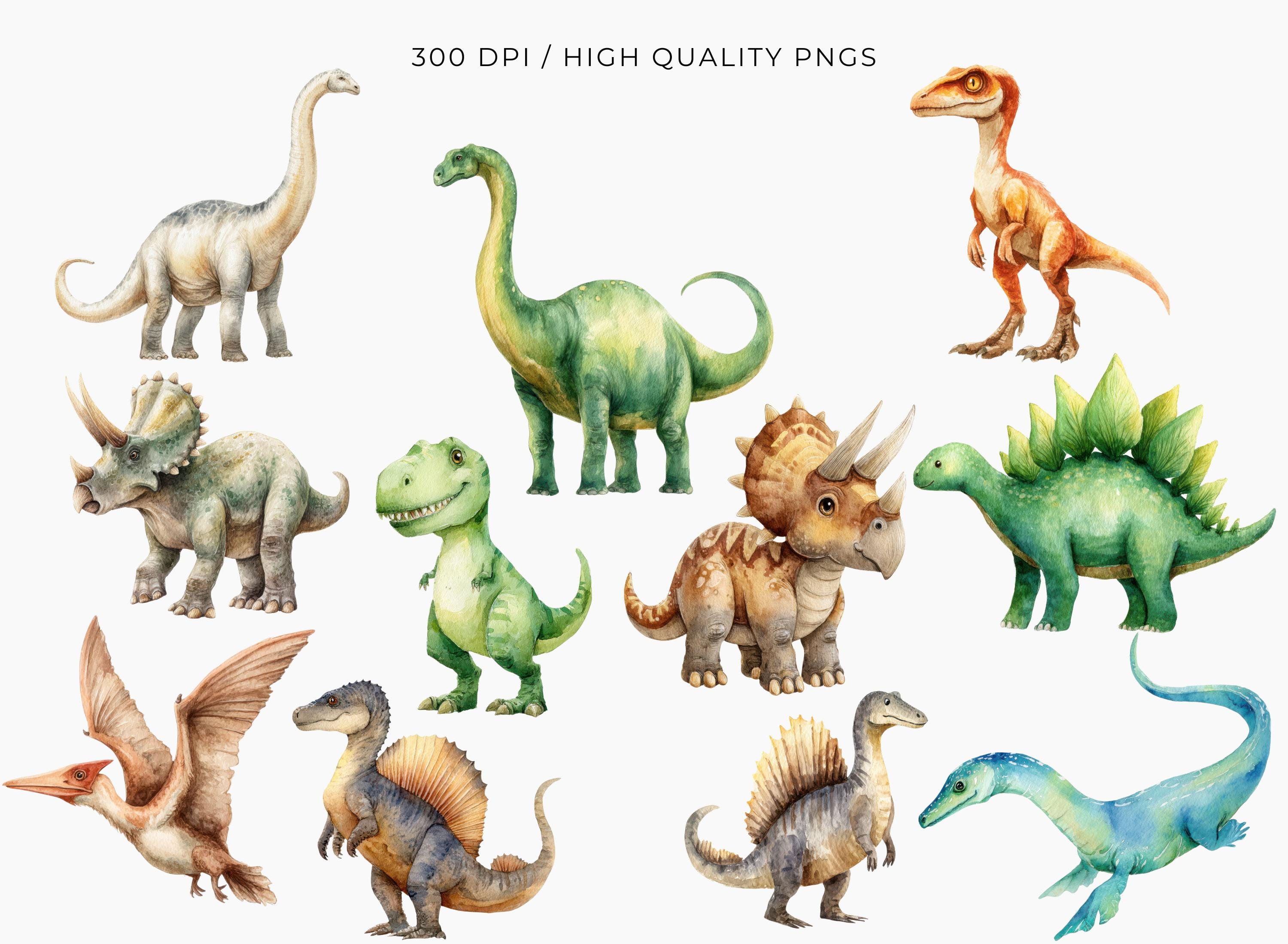 Dinosaur Watercolor Clipart Bundle PNG, Dino Clip Art, Dinosaur Nursery ...