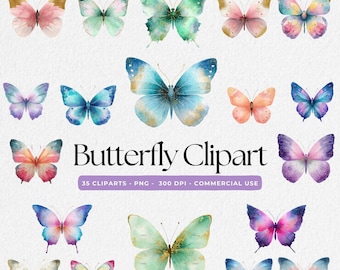 Butterfly Clipart, Butterfly PNG, Watercolor Butterfly Clipart Bundle, Butterflies Clipart PNG, Illustration, Graphic, Digital Download