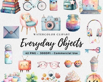 Everyday Items Clipart Set, Planner Stickers PNG, Daily Objects, Printable planner stickers, Chores clip art, Everyday Items PNG
