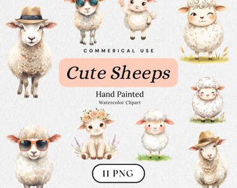 Watercolor Lamb Clipart, Lamb PNG, Farmyard Sheep Clipart, Cute Sheep Cliparts, Boho Sheep Clipart, Cute Sheep, Commercial Use
