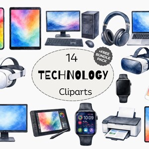 Technology Clipart Bundle, Tech Devices, Electronic Gadget Clipart, Computer Illustrations, Electronic Gadget PNGs, Gadget Clipart