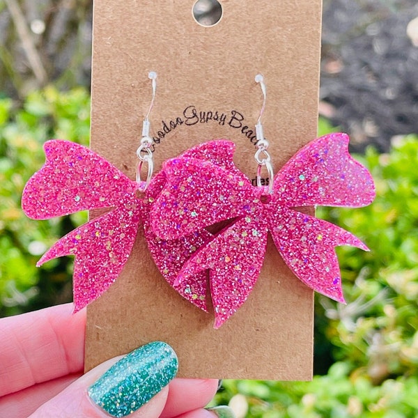 Glitter ribbon resin earrings- Bow earrings - Multiple colors available - handmade jewelry