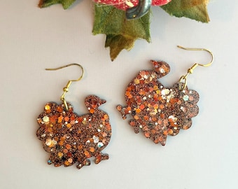 Turkey Earring for Thanksgiving Handmade Glitter Resin Earrings Friendsgiving Earring Fall Holiday Jewelry Turkey Lover Gift Glitter Turkey