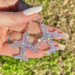 Airplane earrings - Multiple colors - glitter resin earrings - handmade jewelry