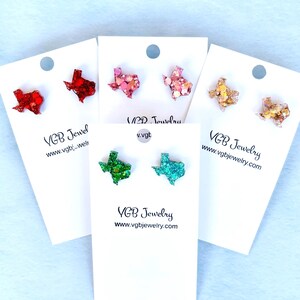 Texas glitter stud earrings  resin earrings  handcrafted  handmade jewelry