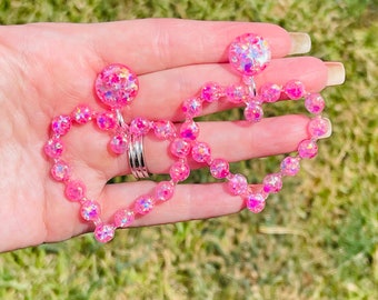Open bead-look Heart glitter resin earrings - various colors - handmade jewelry