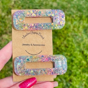 Glitter resin hair clips  - set of 2 - handcrafted - handmade barettes