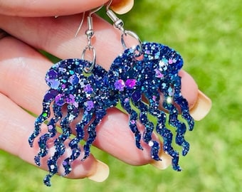 Sparkly Jellyfish glitter resin earrings - handcrafted - handmade jewelry