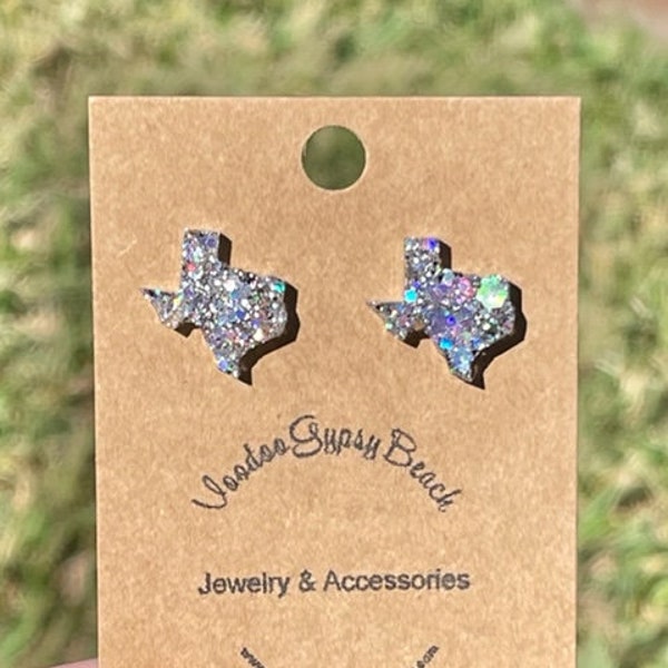 Texas glitter stud earrings - resin earrings - handcrafted - handmade jewelry